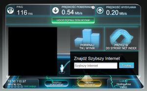 Wynik testu prędkości internetu Aero2